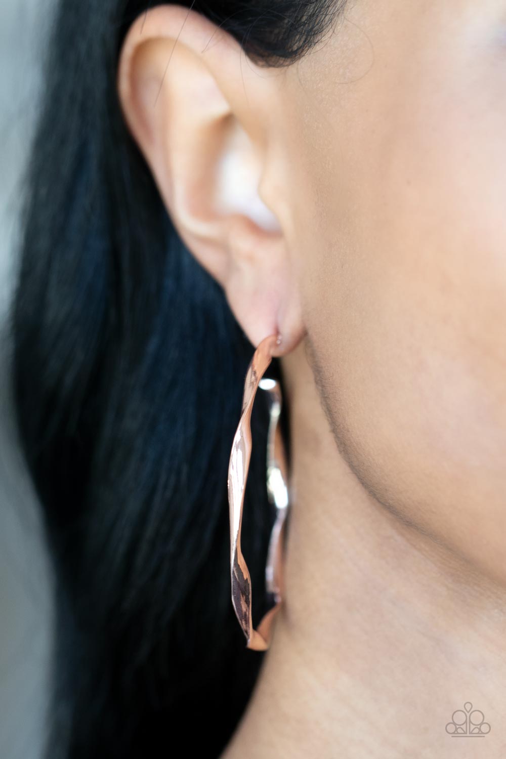 Radiantly Warped - Rose Gold Hoop Earring Paparazzi E1139