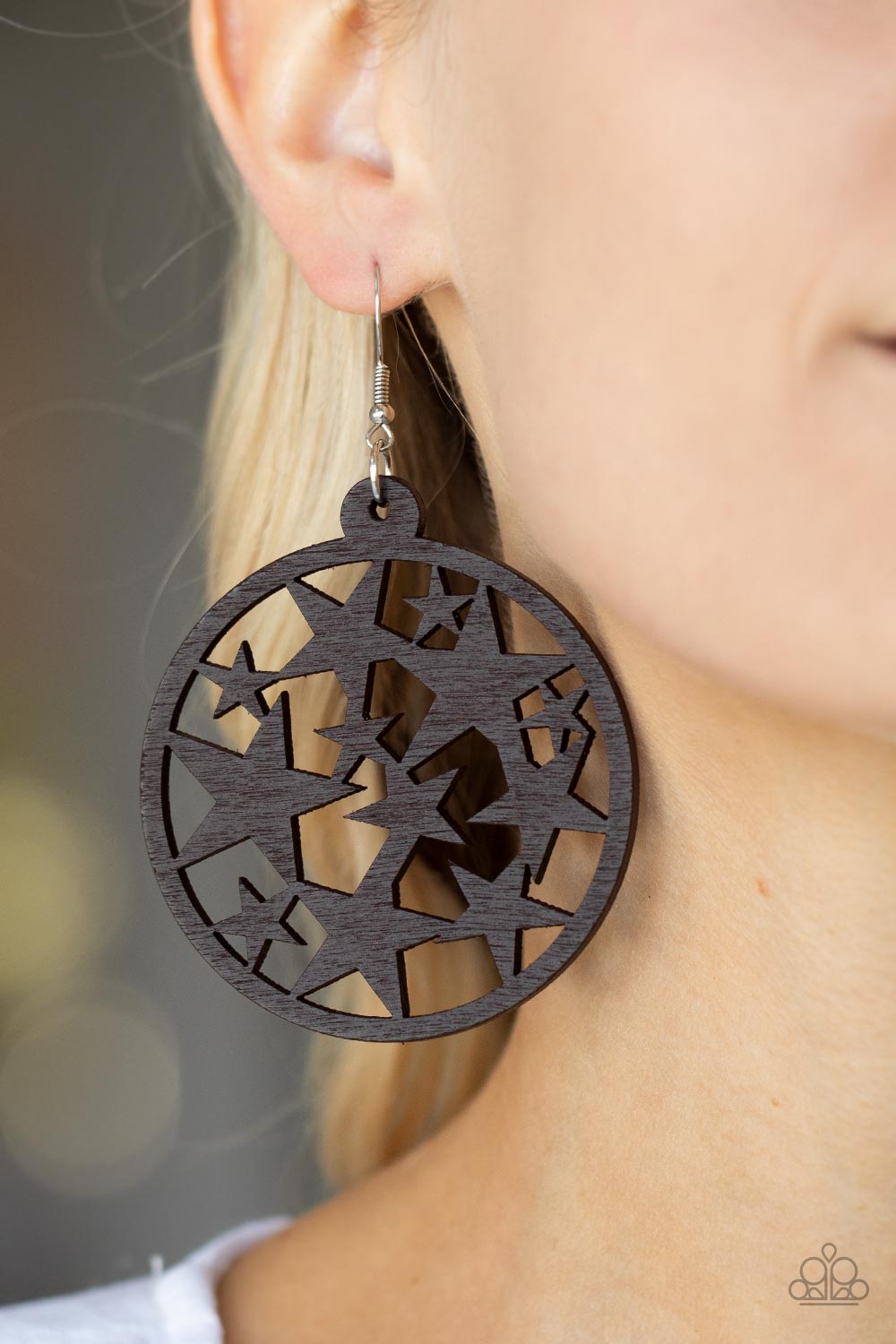 Cosmic Paradise - Brown Wooden Star Earring Paparazzi E0712