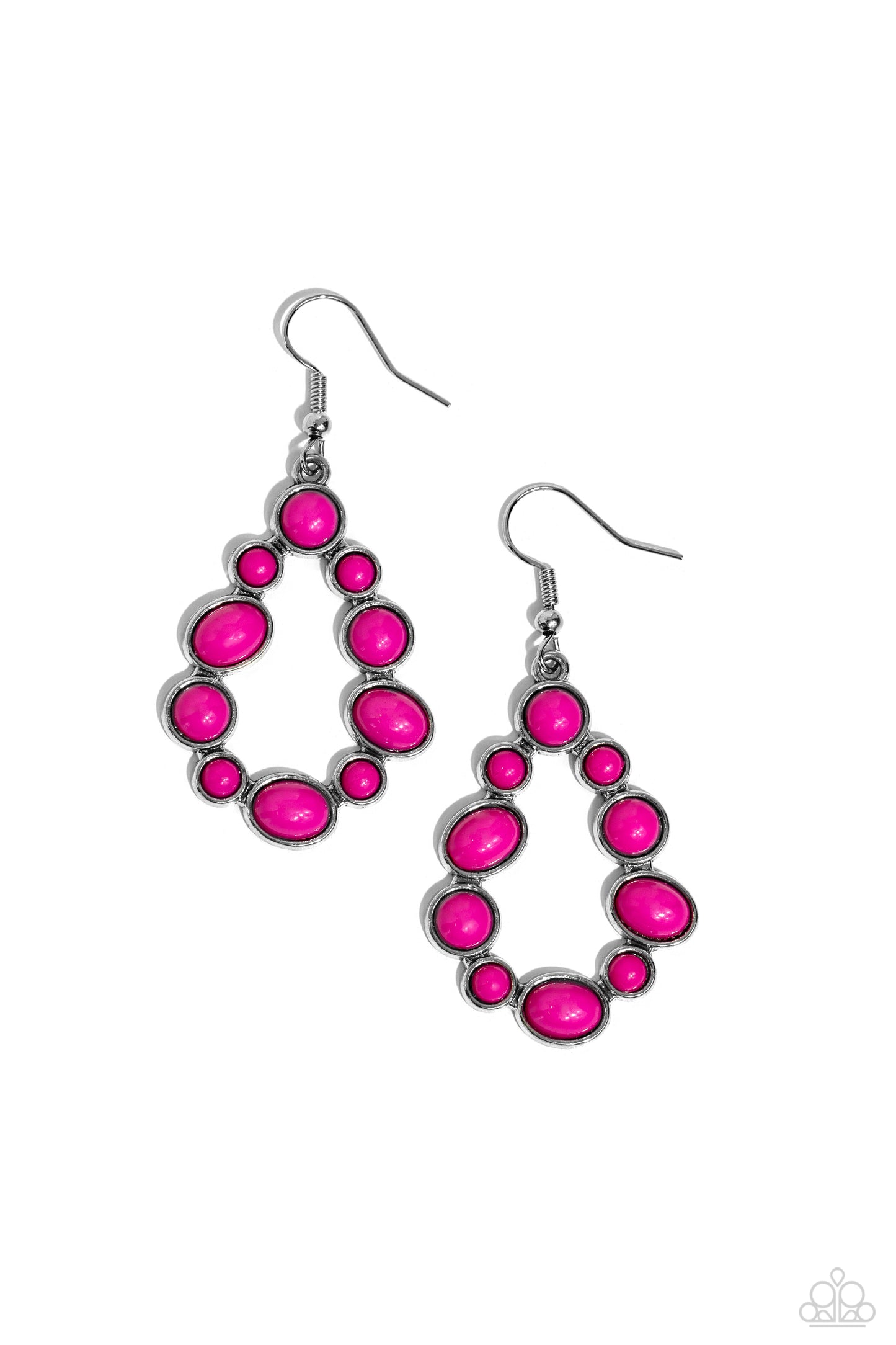 POP-ular Party - Pink Teardrop Silver Frame Earring Paparazzi E1608