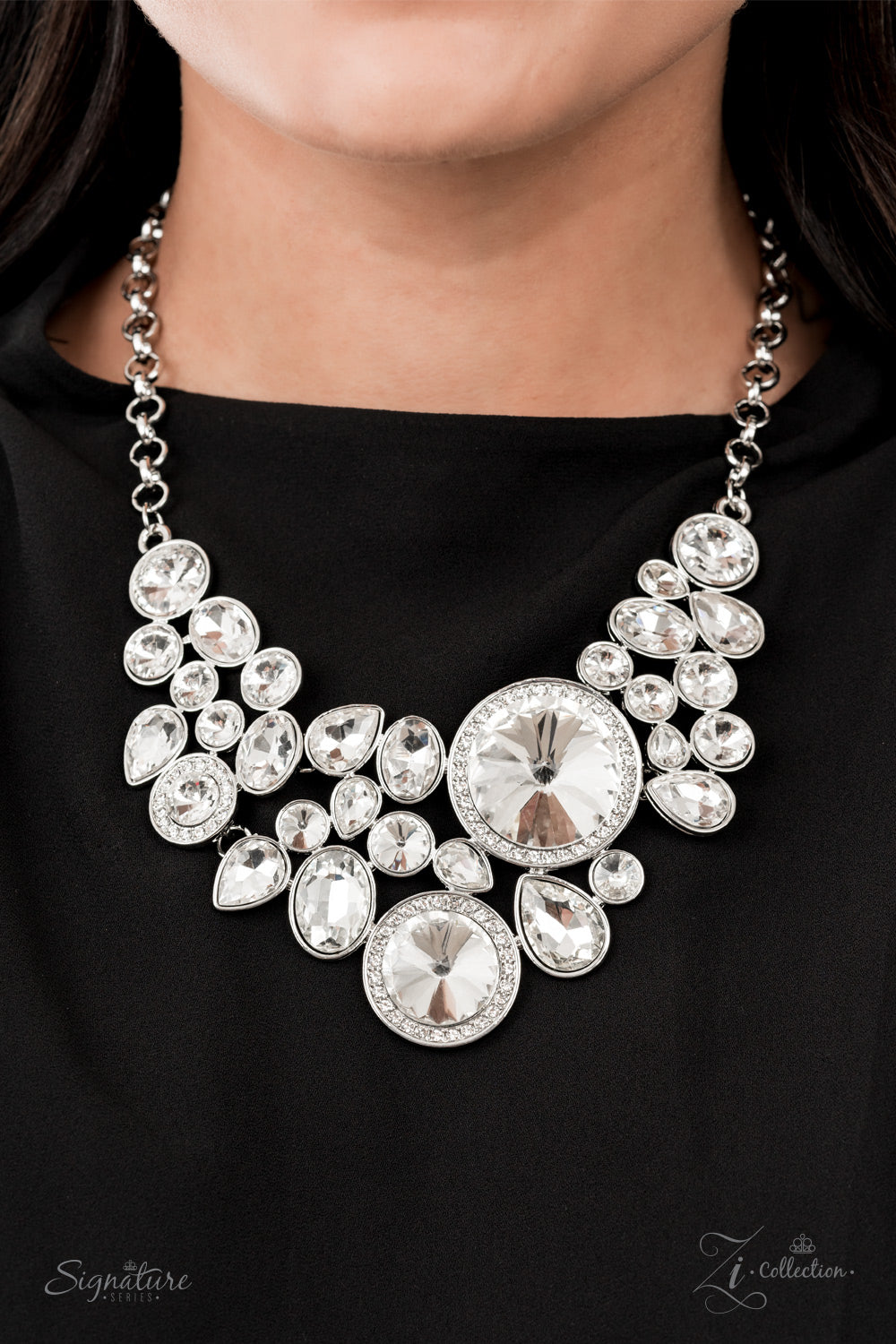 The Danielle White Rhinestone Necklace 2021 Zi Collection Paparazzi