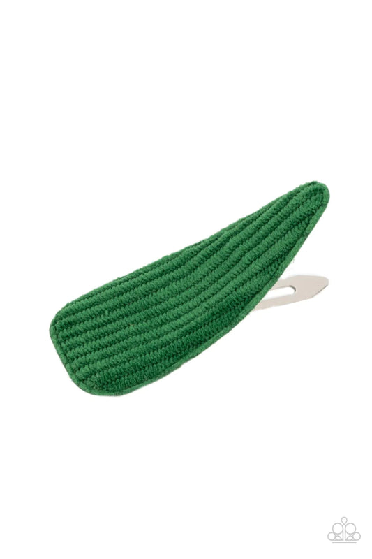 Colorfully Corduroy Green Hair Clip Paparazzi H0095