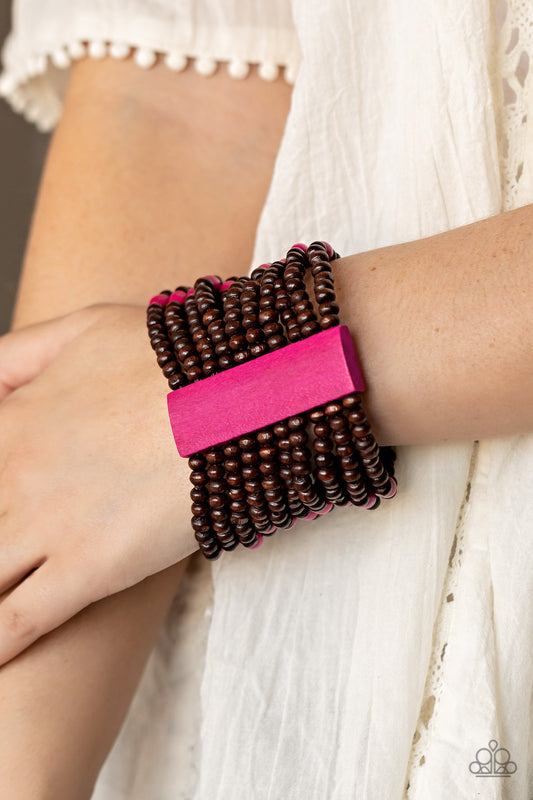 Tropical Trendsetter - Pink Wood Bracelet Paparazzi B0421