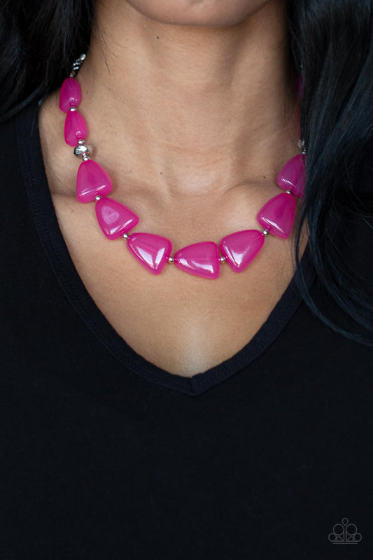 Tenaciously Tangy - Pink Fuchsia Fedora Bead Necklace Paparazzi N0778