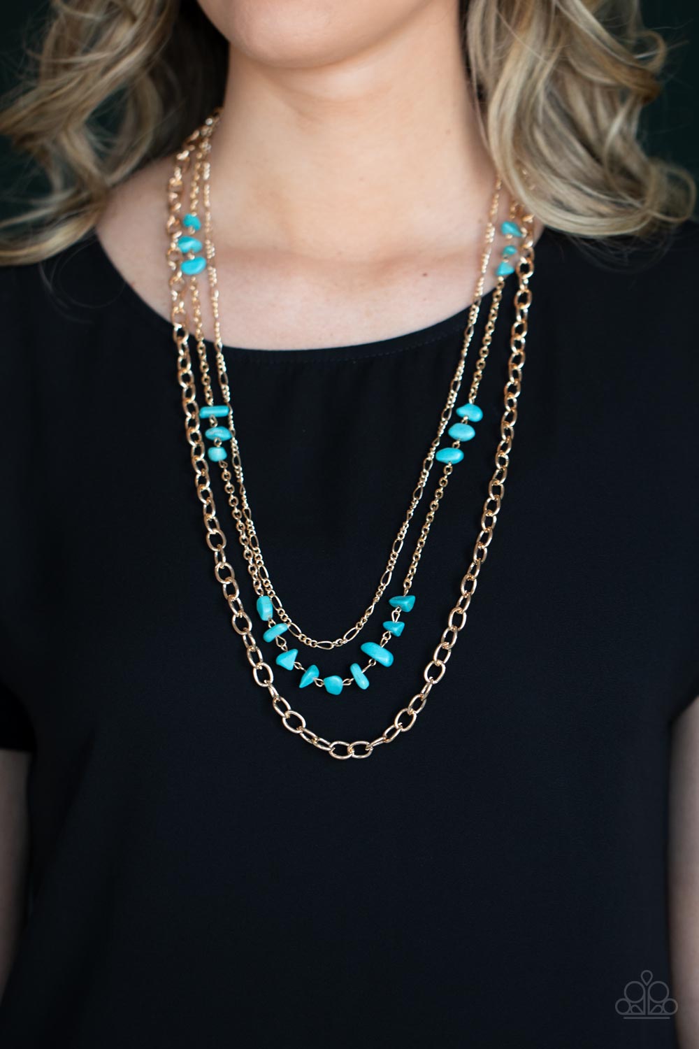 Artisanal Abundance - Gold & Turquoise Stone Santa Fe Style Necklace Paparazzi N0651