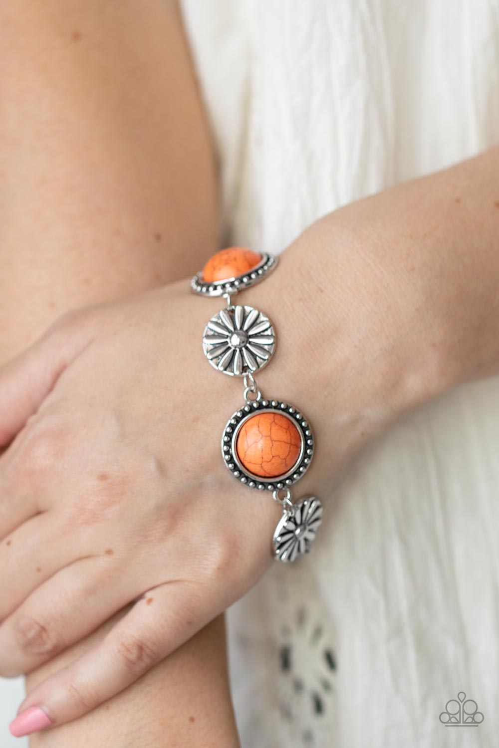 Fredonia Flower Patch - Orange Cracked Stone Bracelet Paparazzi B0563