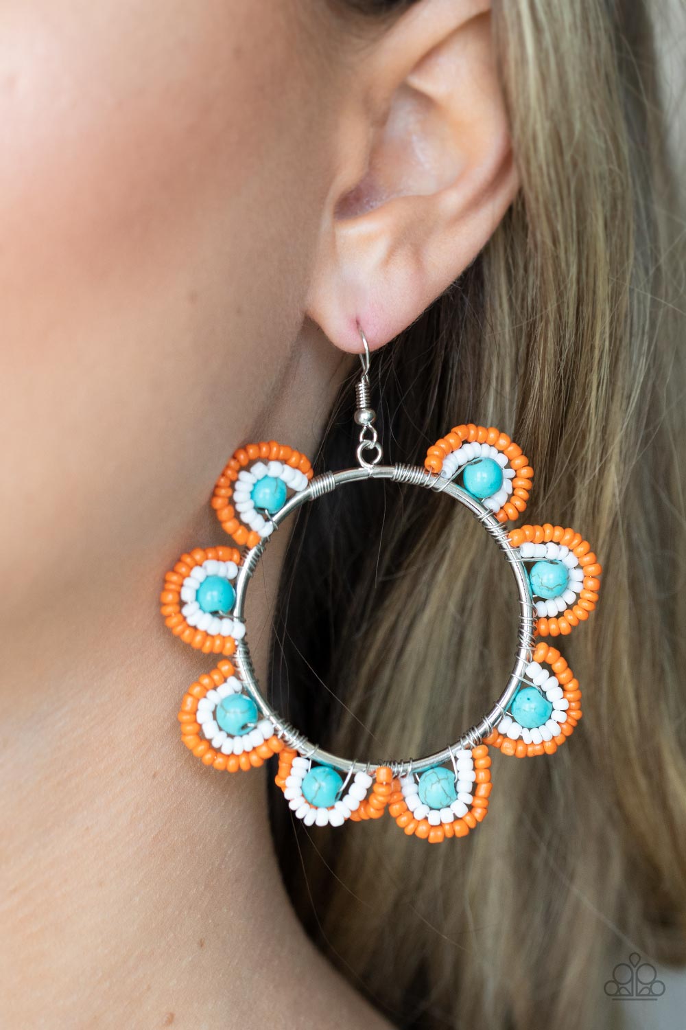 Groovy Gardens - Blue Orange Seed Bead Earring Paparazzi E0545