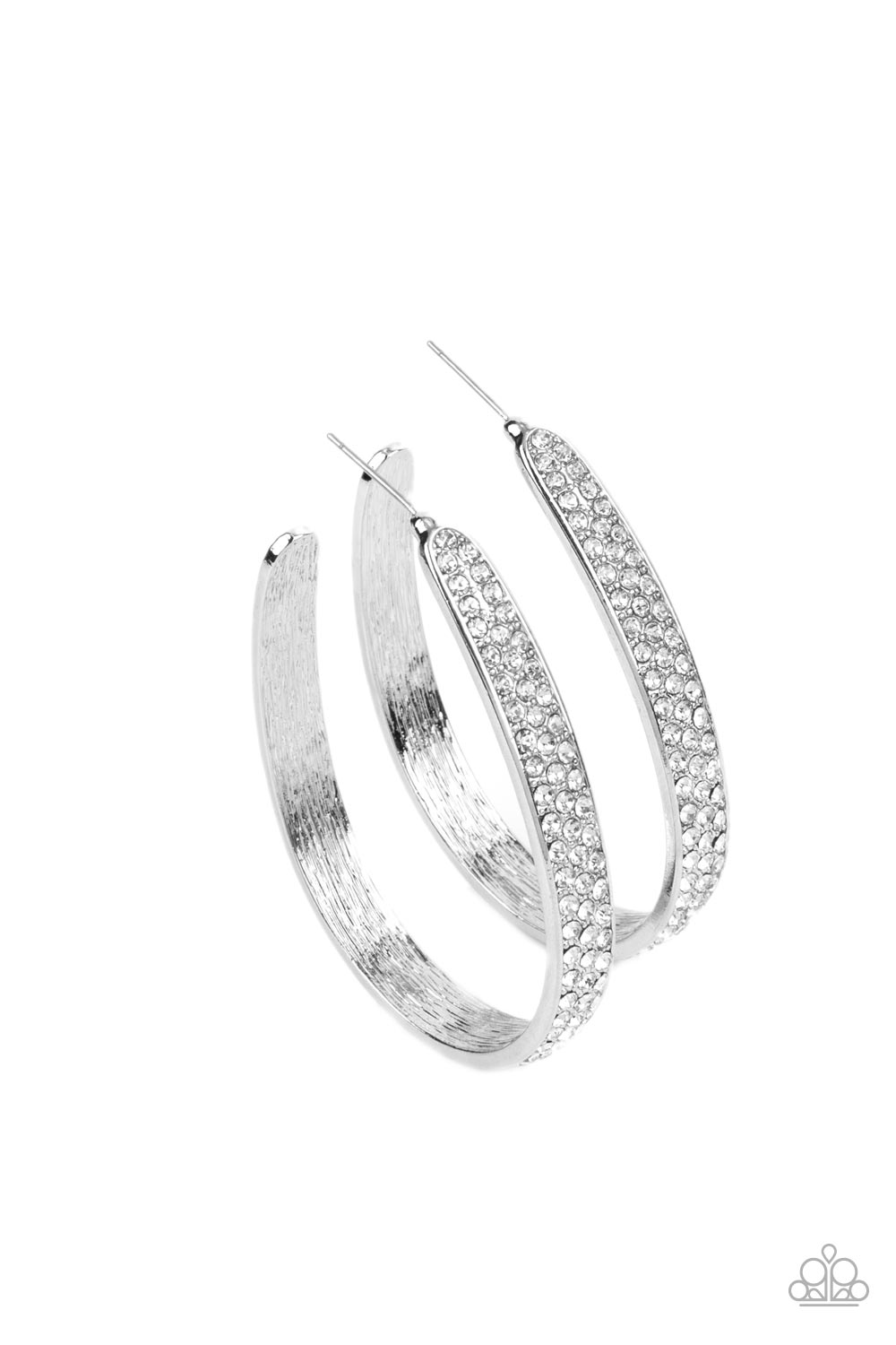 Bossy and Glossy - White Rhinestone Hoop Earring Paparazzi E0612