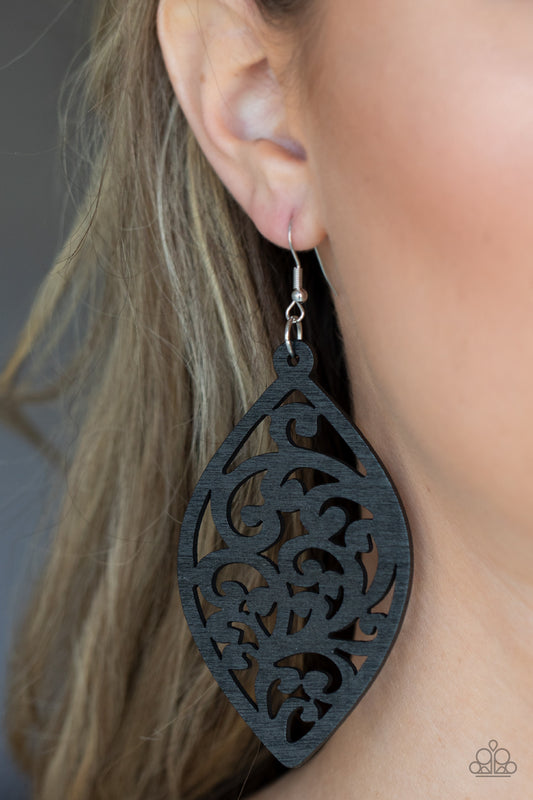 Coral Garden - Black Wooden Earring Paparazzi E0616