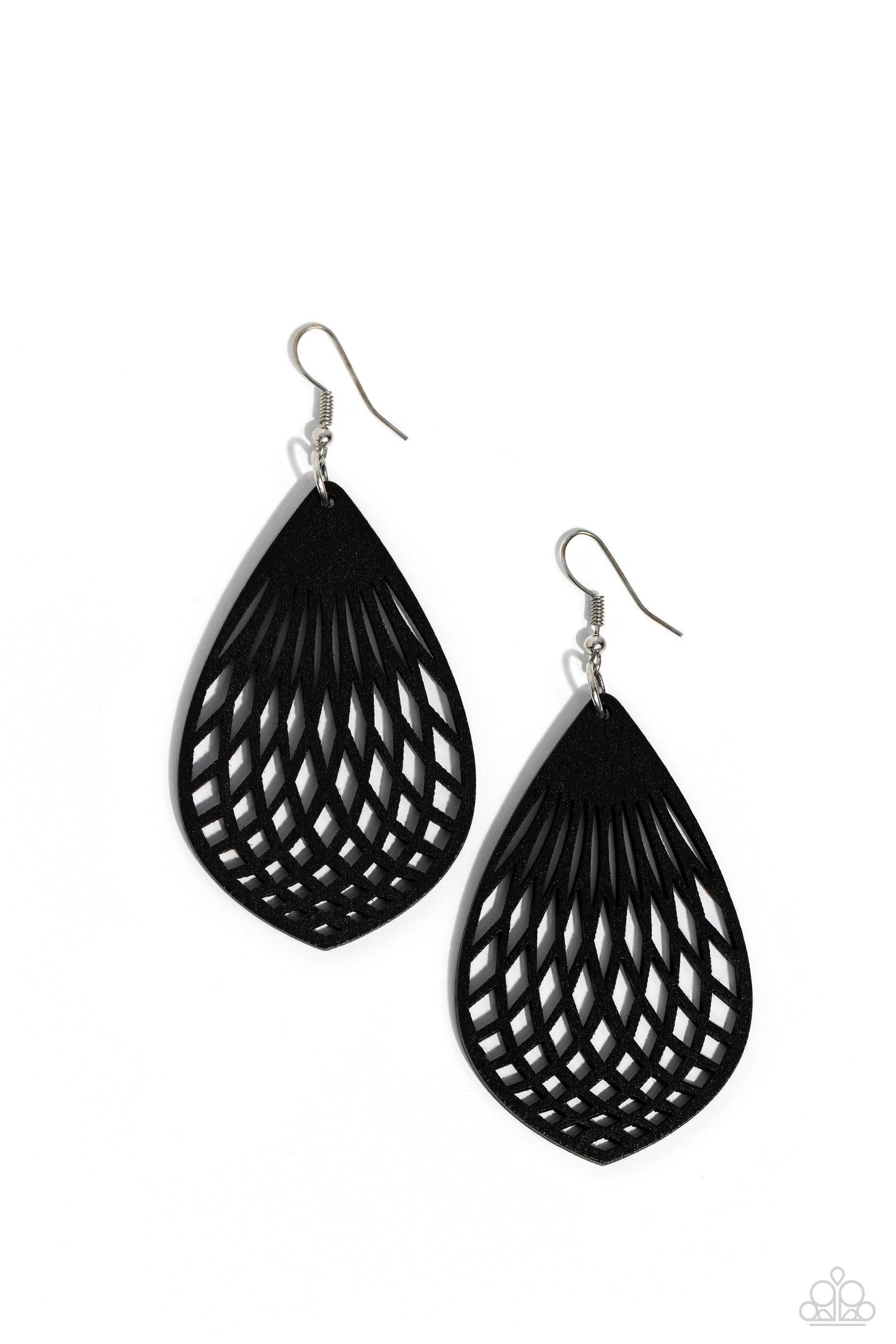 Caribbean Coral - Black Wooden Geometric Earring Paparazzi E1690