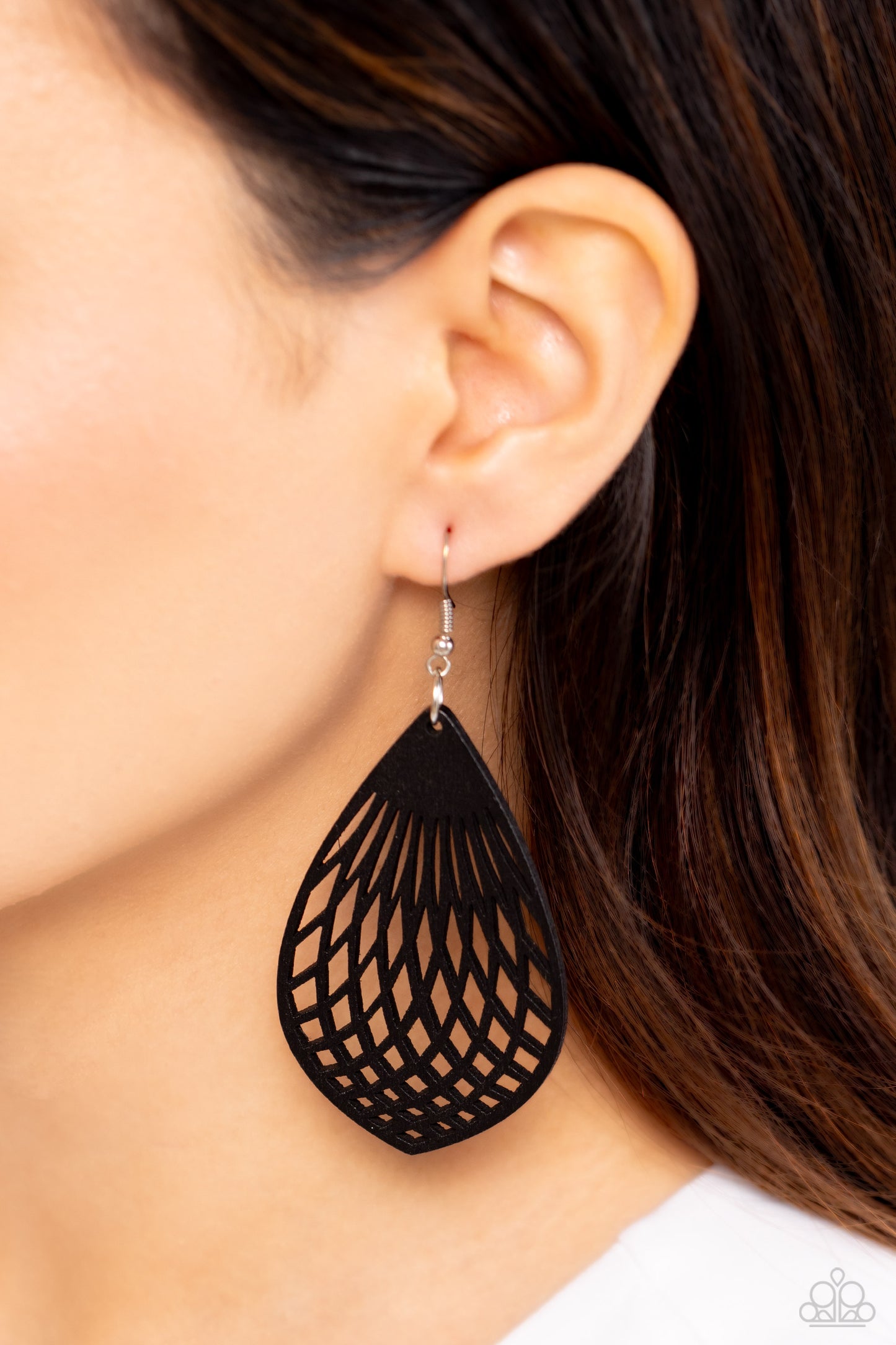 Caribbean Coral - Black Wooden Geometric Earring Paparazzi E1690