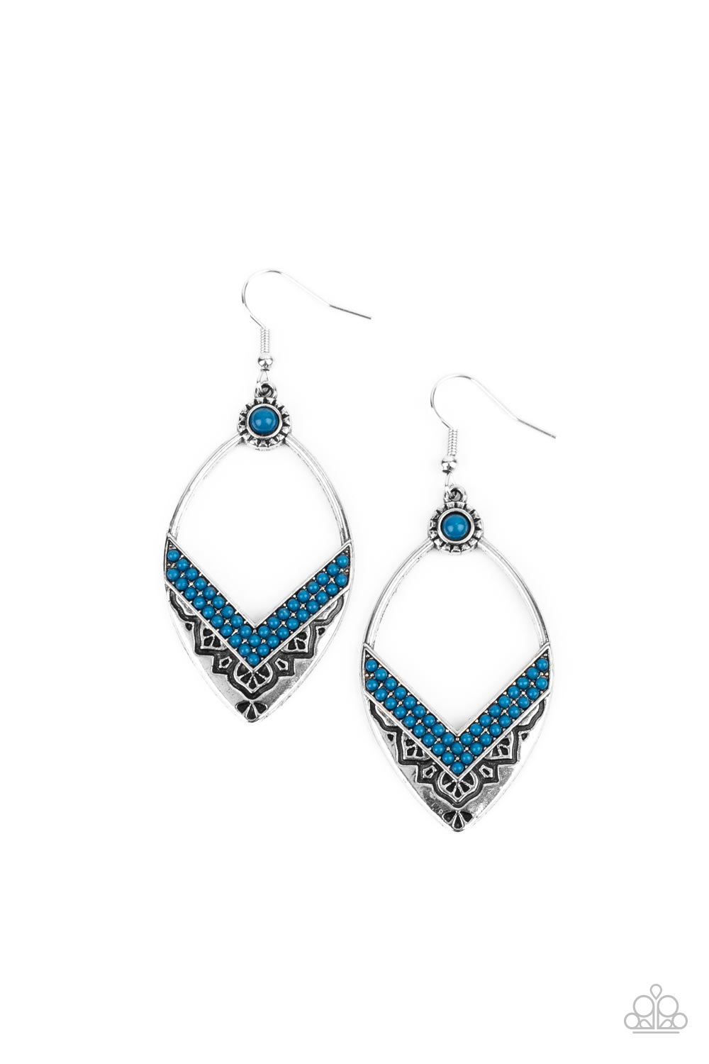 Indigenous Intentions - Blue - Mykonos Blue Seed Bead Indigenous Inspired Earring Paparazzi E0260