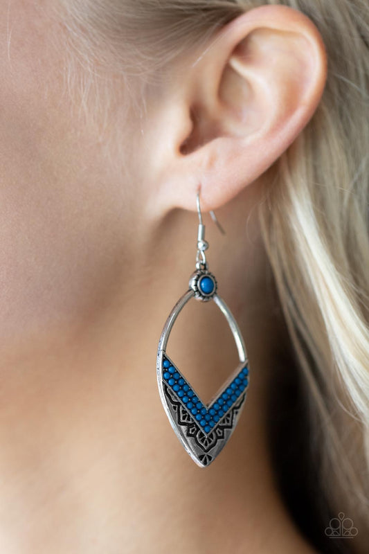 Indigenous Intentions - Blue - Mykonos Blue Seed Bead Indigenous Inspired Earring Paparazzi E0260