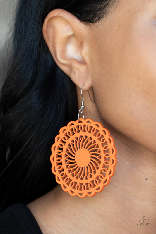 Island Sun - Orange Wood Earring Paparazzi E0633