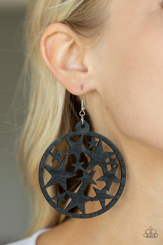 Cosmic Paradise - Black Wooden Star Earring Paparazzi E0738