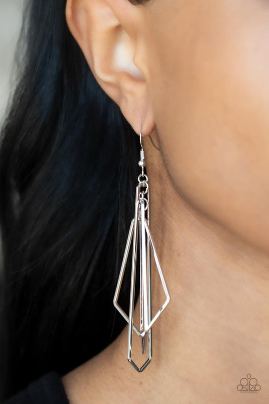 Shape Shifting Shimmer - Silver Geometric Metalic Tassel Earring Paparazzi E0794