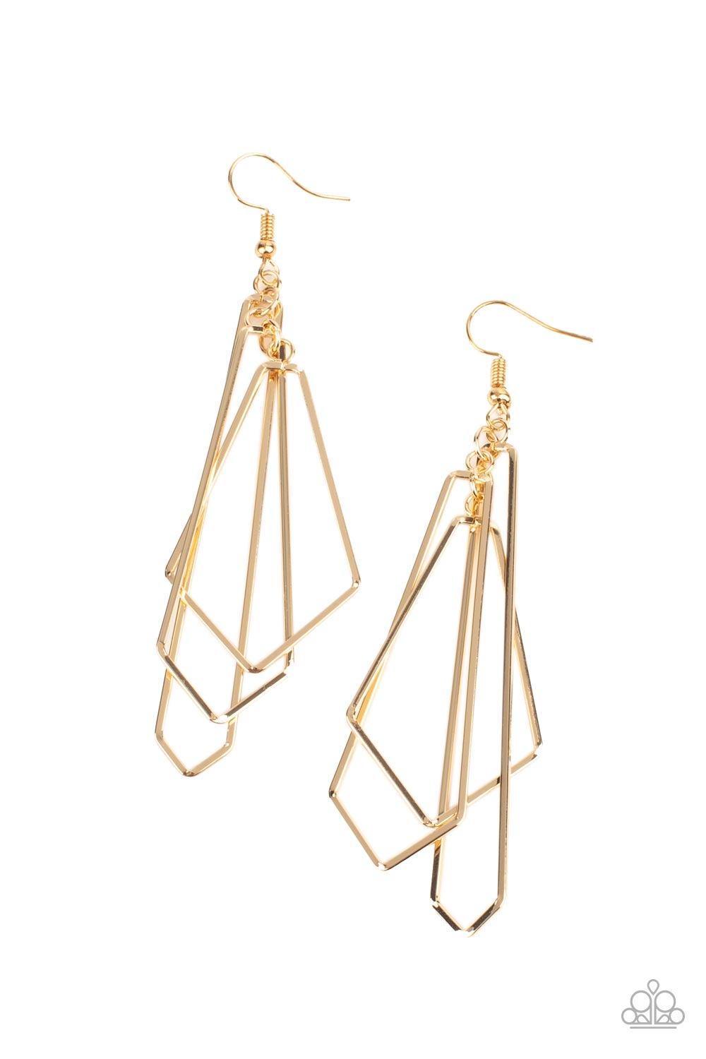 Shape Shifting Shimmer - Gold Geometric Metallic Tassel Frame Earring Paparazzi E0844