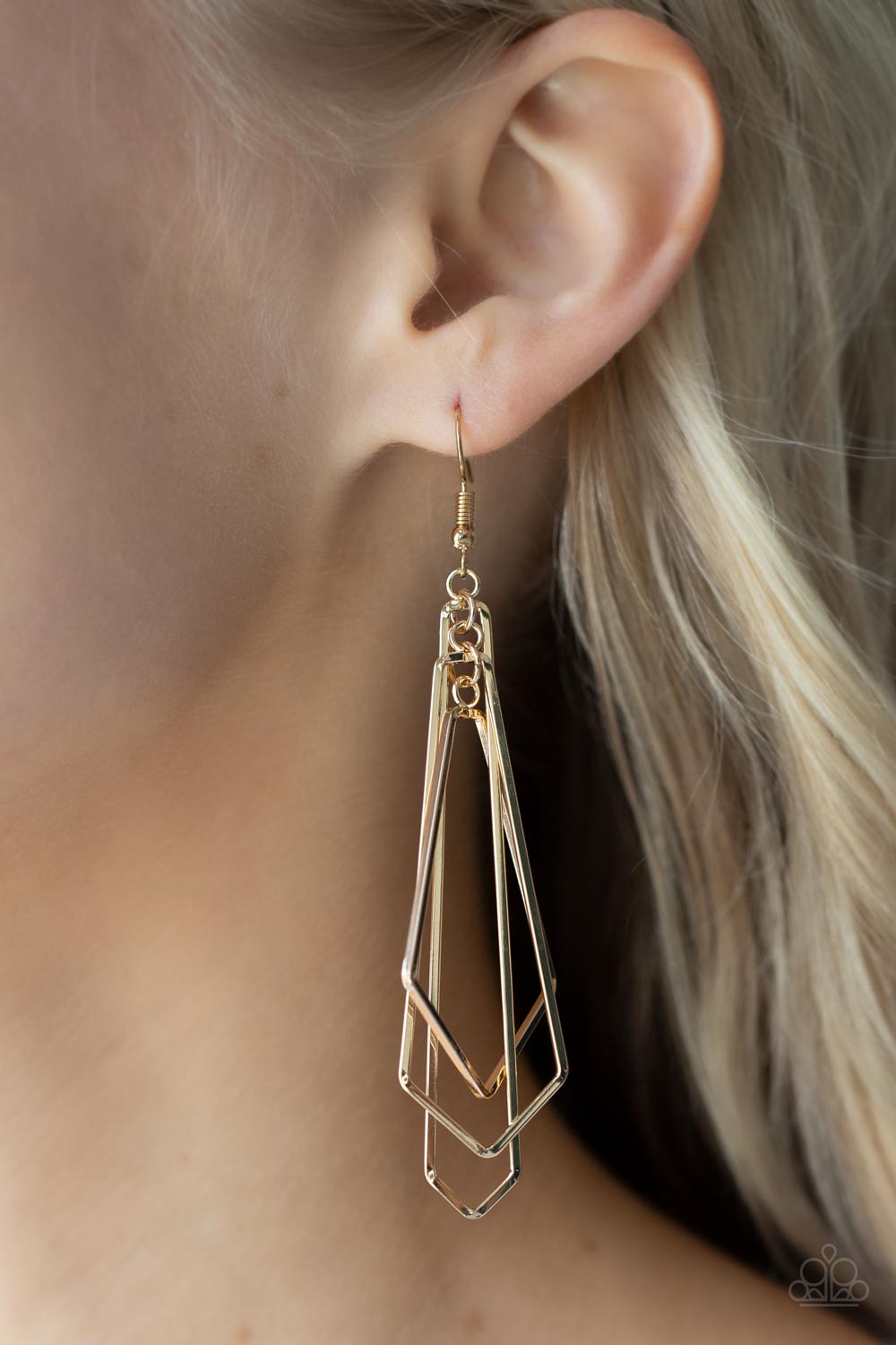 Shape Shifting Shimmer - Gold Geometric Metallic Tassel Frame Earring Paparazzi E0844