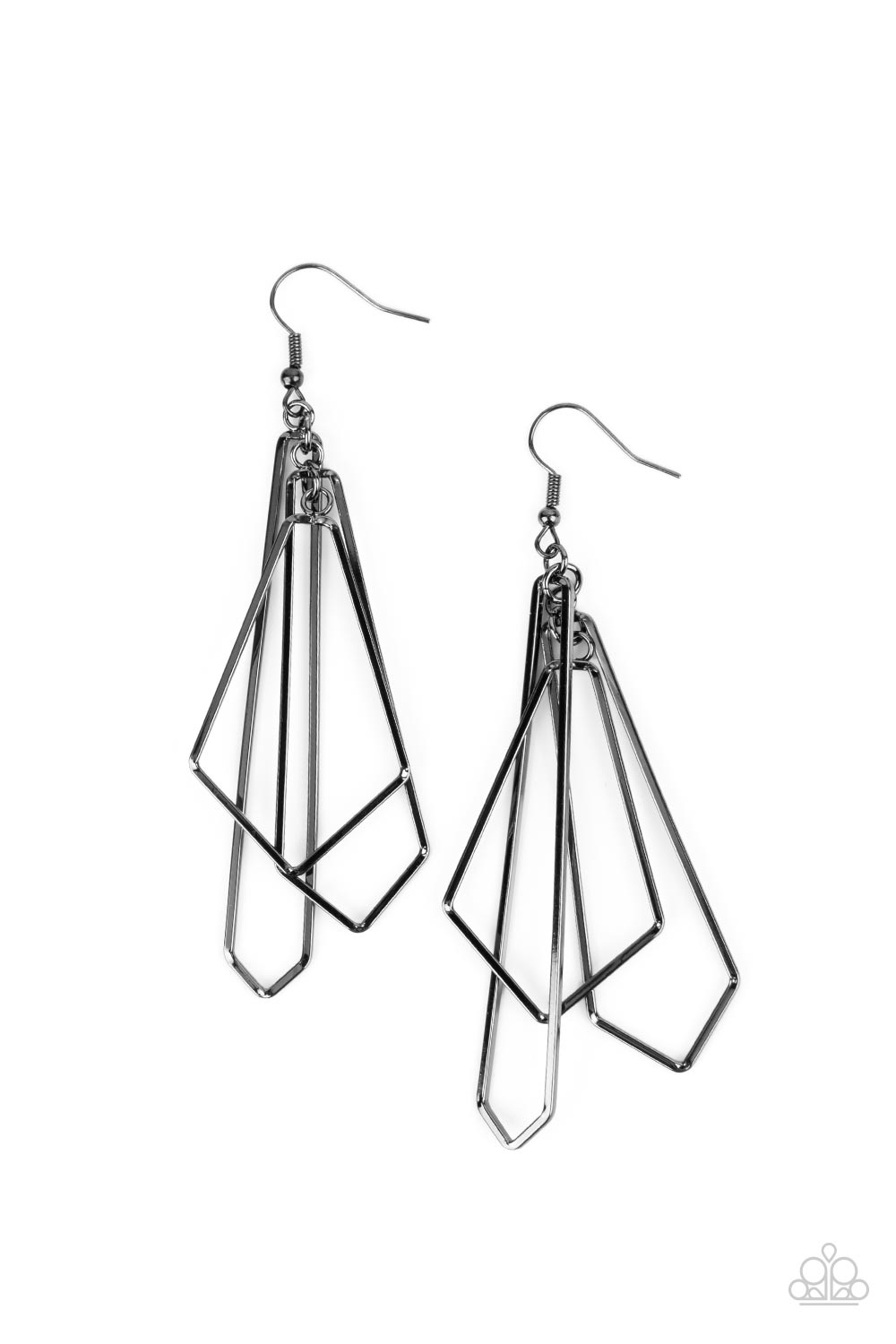 Shape Shifting Shimmer - Black Gunmetal Geometric Metallic Tassel Earring Paparazzi E0831