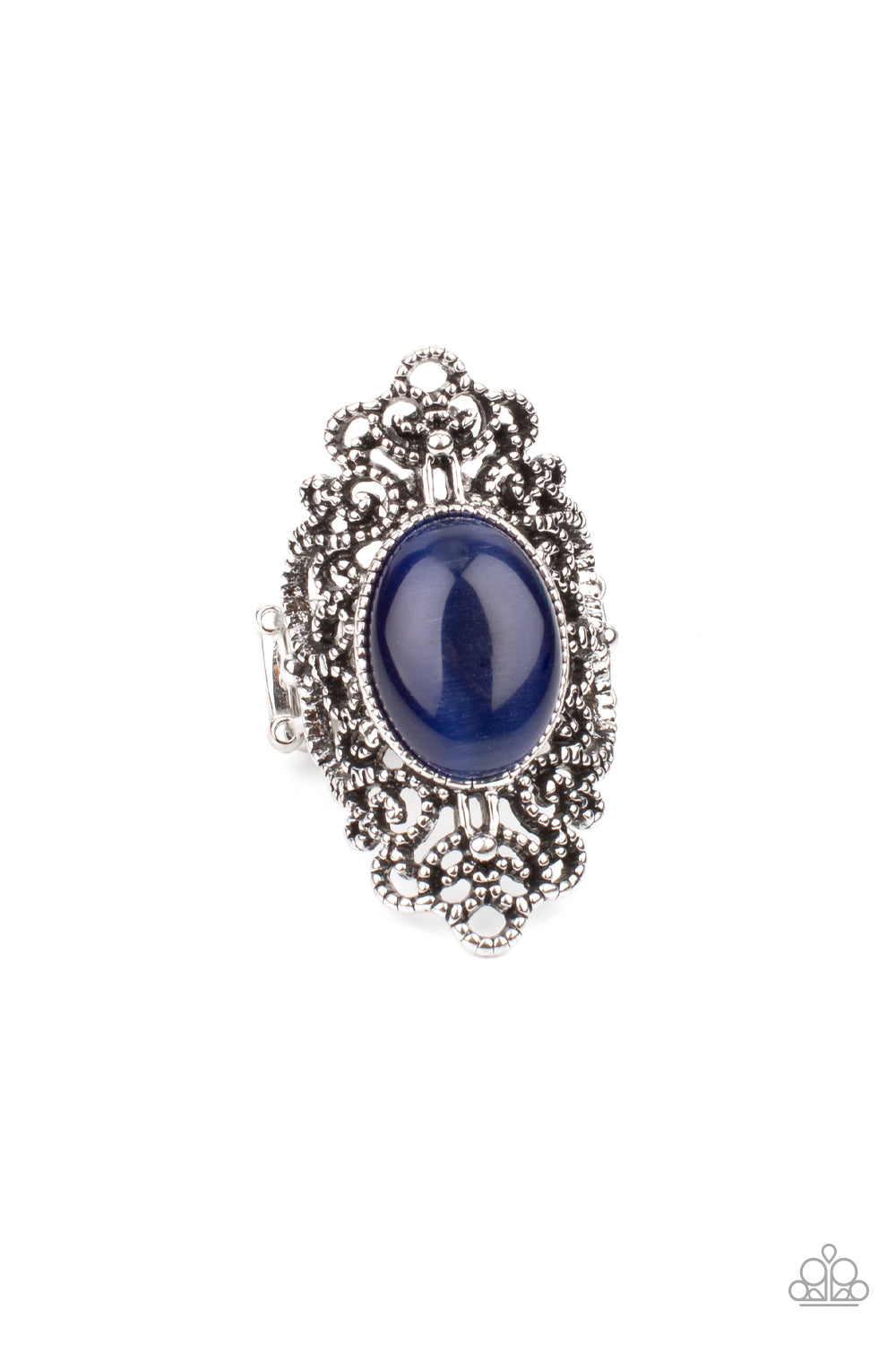 Once Upon a Meadow - Blue Rhodonite Cat's Eye Stone Filigree Ring Paparazzi R0546