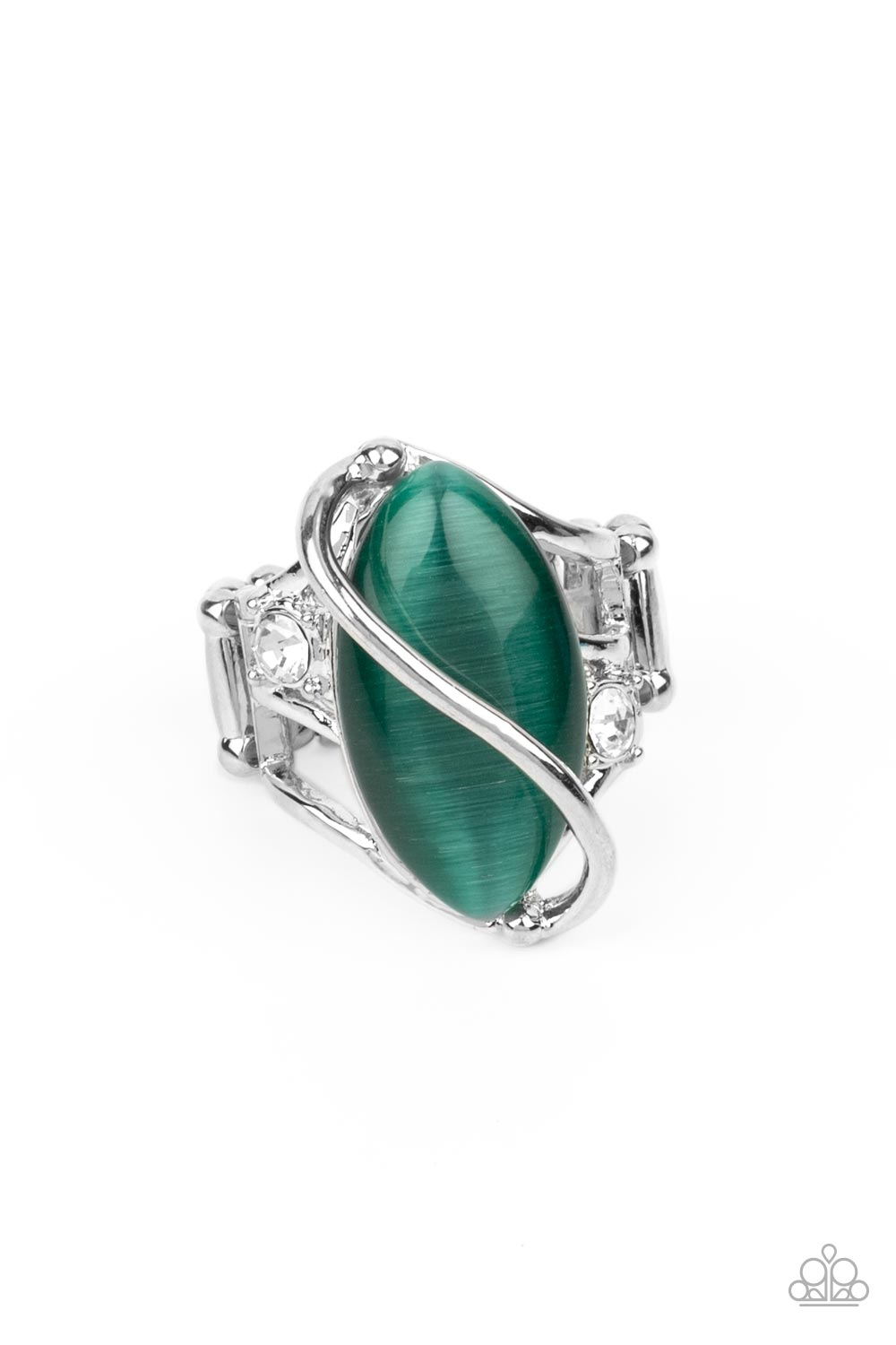 Enlightened Elegance - Green Emerald Cat's Eye Stone Ring Paparazzi R0696