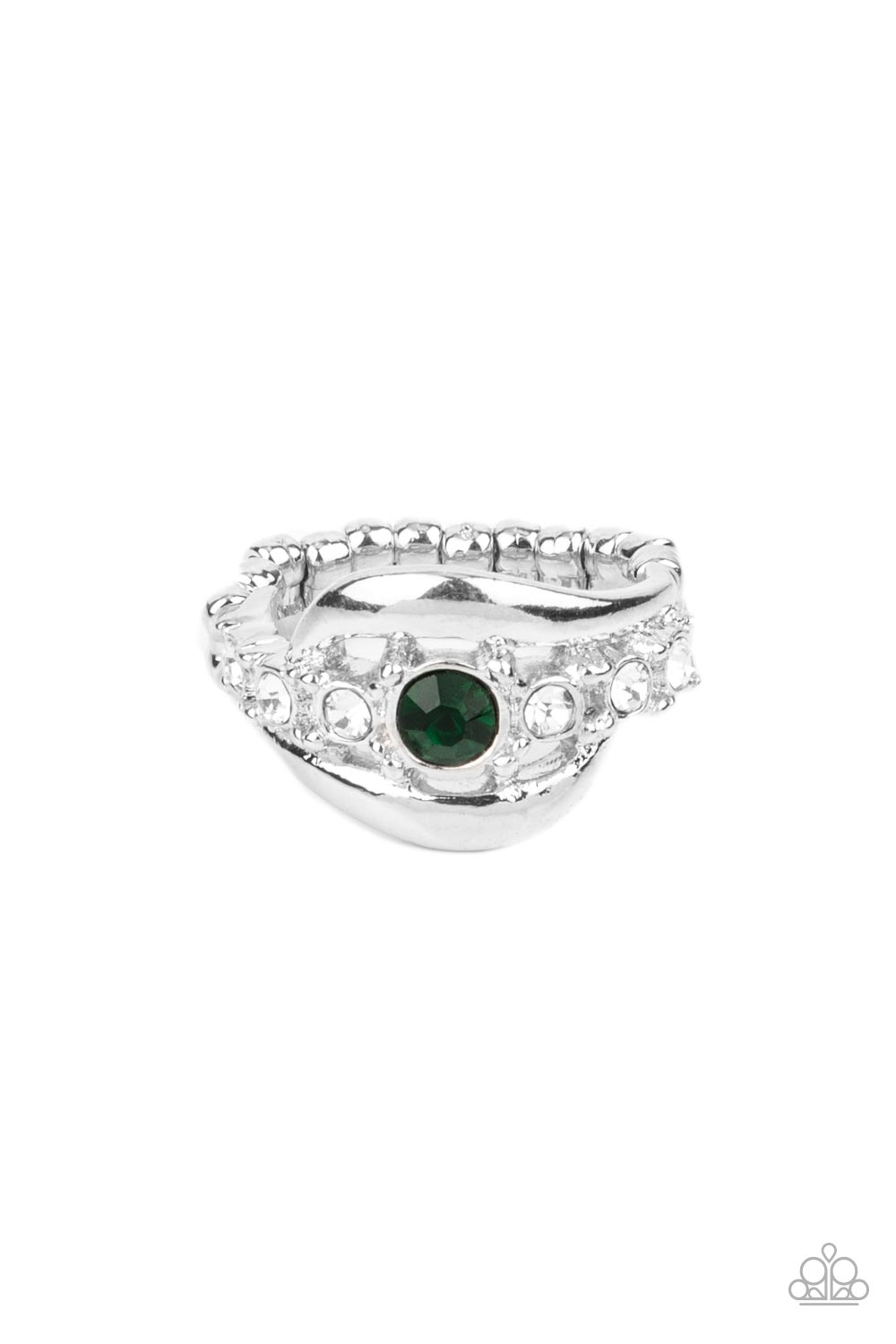 Graceful Gallantry - Green & White Rhinestone Ring Paparazzi R0479