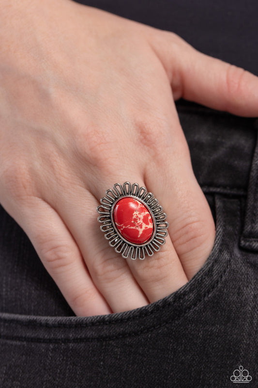 Anasazi Arbor - Red Stone Floral Santa Fe Style Ring Paparazzi R0632