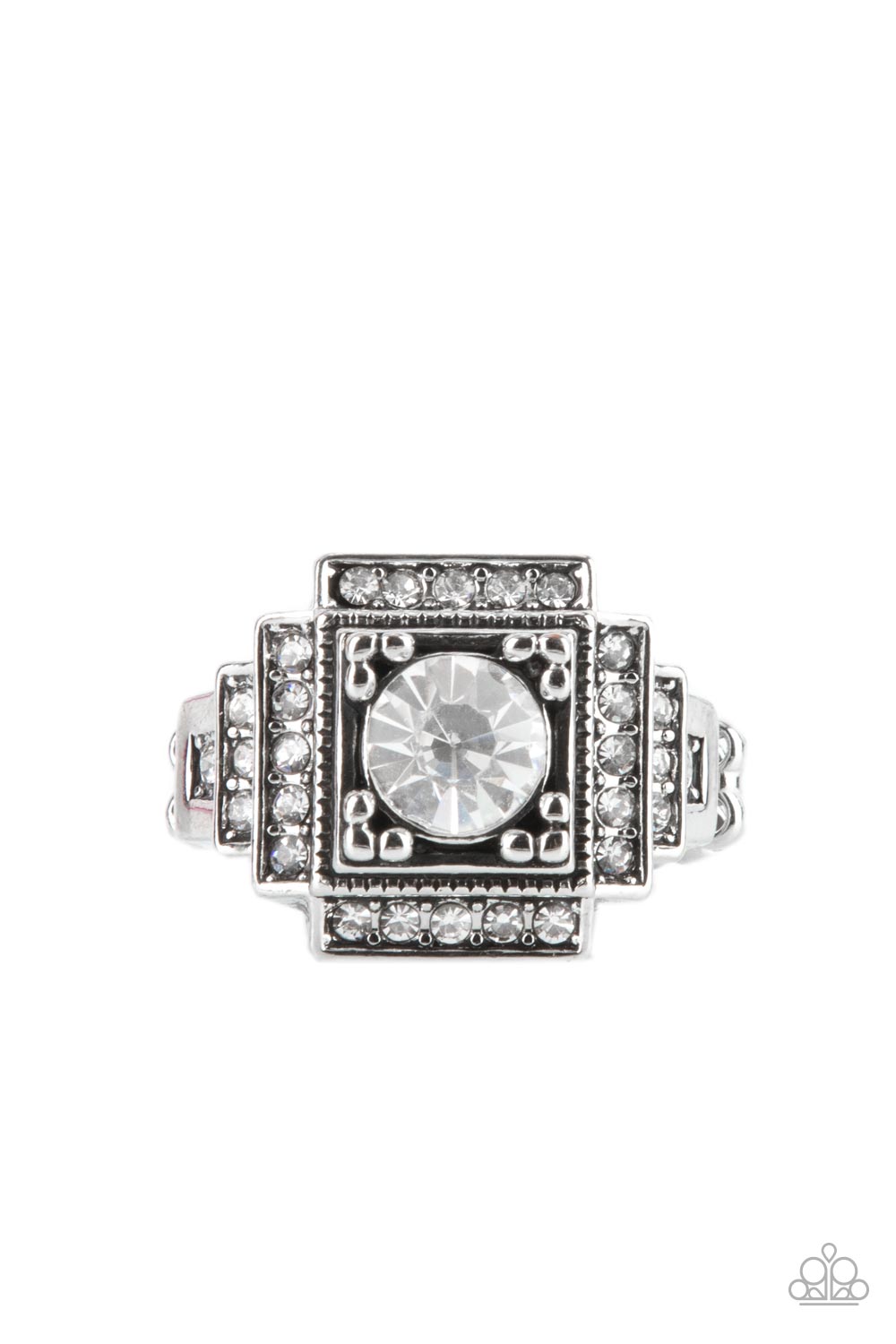 Polished Pantheon - White Rhinestone Stacked Ring Paparazzi R0456