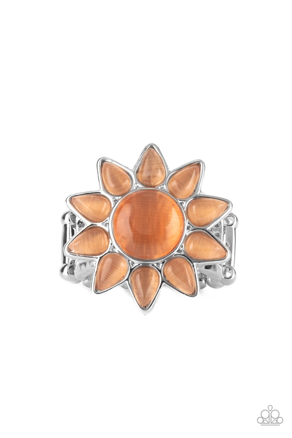 Blossoming Sunbeams - Orange Cat's Eye Stone Sunny Flower Ring Paparazzi R0438