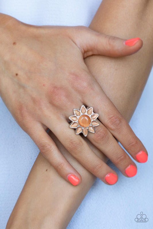 Blossoming Sunbeams - Orange Cat's Eye Stone Sunny Flower Ring Paparazzi R0438