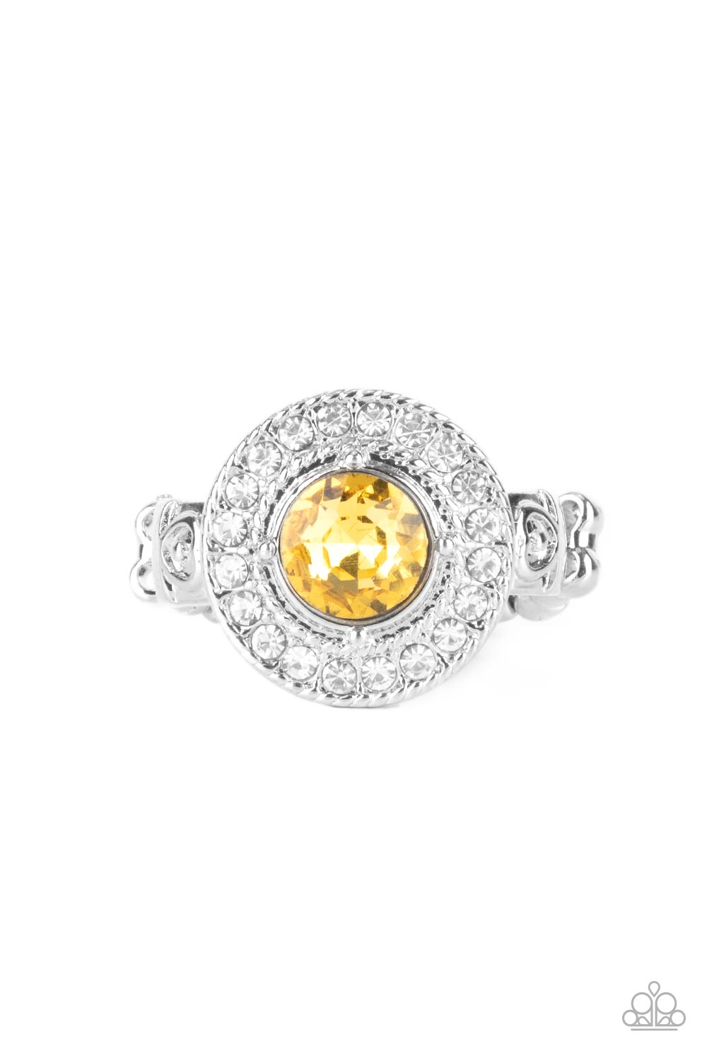 Targeted Timelessness - Yellow Gem White Rhinestone Ring Paparazzi R0469