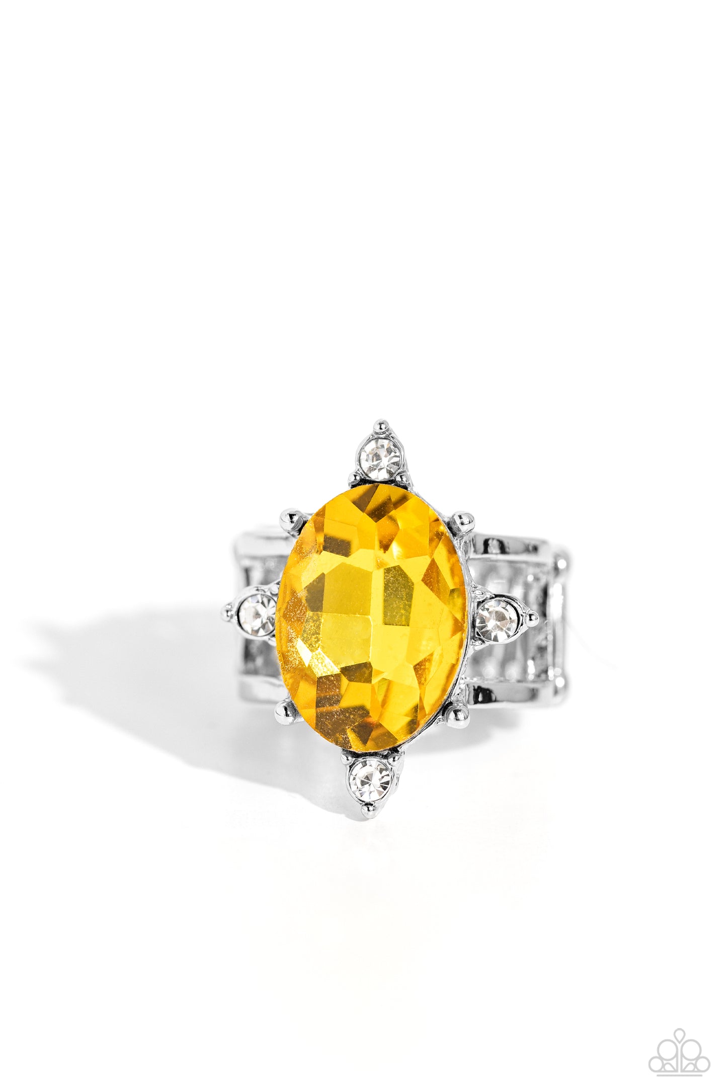 Sensational Sparkle - Yellow Oversized Gem & White Rhinestone Ring Paparazzi R0607