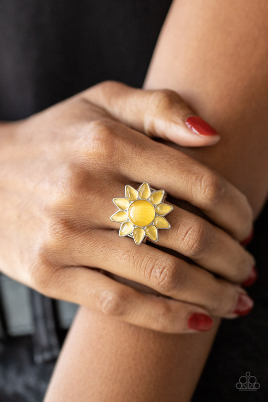 Blossoming Sunbeams - Yellow Cat's Eye Stone Sunny Blossom Ring Paparazzi R0439