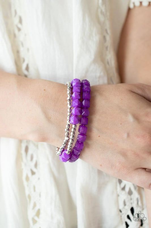 Vacay Vagabond Purple And Silver Stretch Bracelet Paparazzi B0574