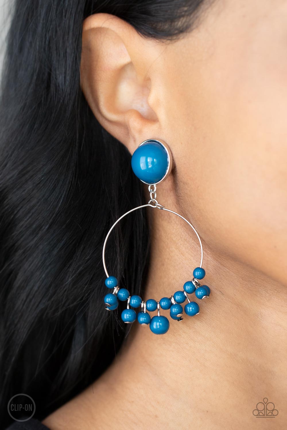 Cabaret Charm - Blue Clip On Earrings Paparazzi E0396