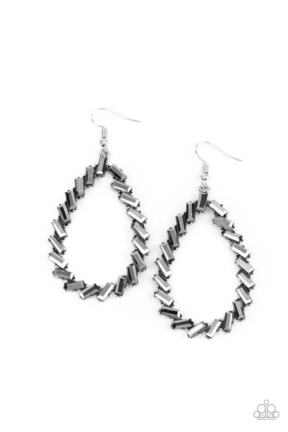 Striking RESPLENDENCE - Silver Smoky Hematite Rhinestone Earring Paparazzi E0284