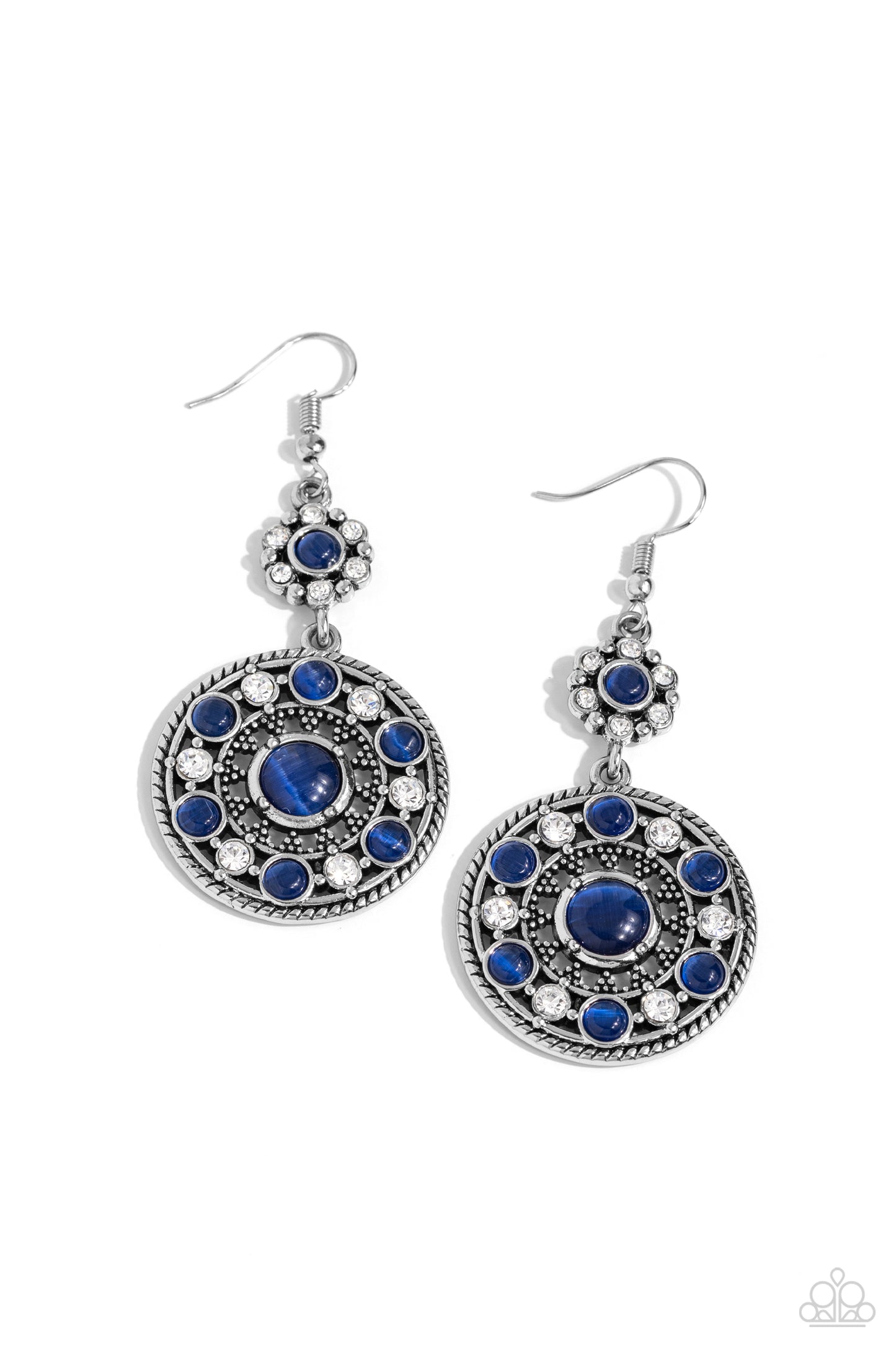 Party at My PALACE - Blue - Mykonos Blue Cat's Eye Stone & Glassy White Rhinestone Earring Paparazzi E1846