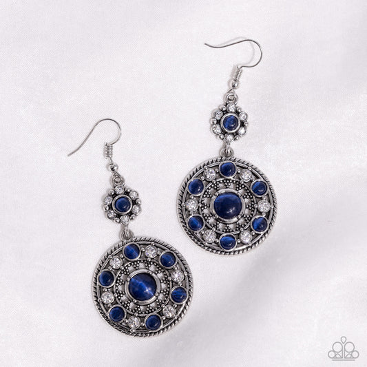 Party at My PALACE - Blue - Mykonos Blue Cat's Eye Stone & Glassy White Rhinestone Earring Paparazzi E1846