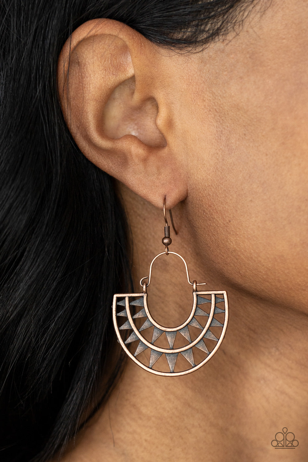 Solar Surge - Copper Sunburst Pattern Earring Paparazzi E1670