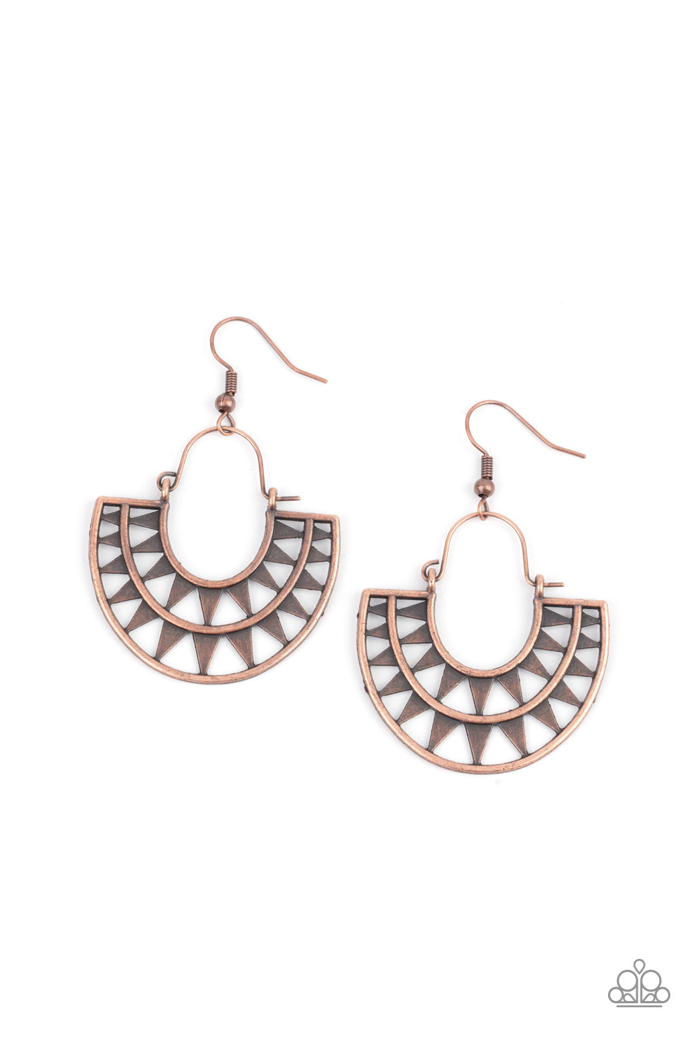 Solar Surge - Copper Sunburst Pattern Earring Paparazzi E1670