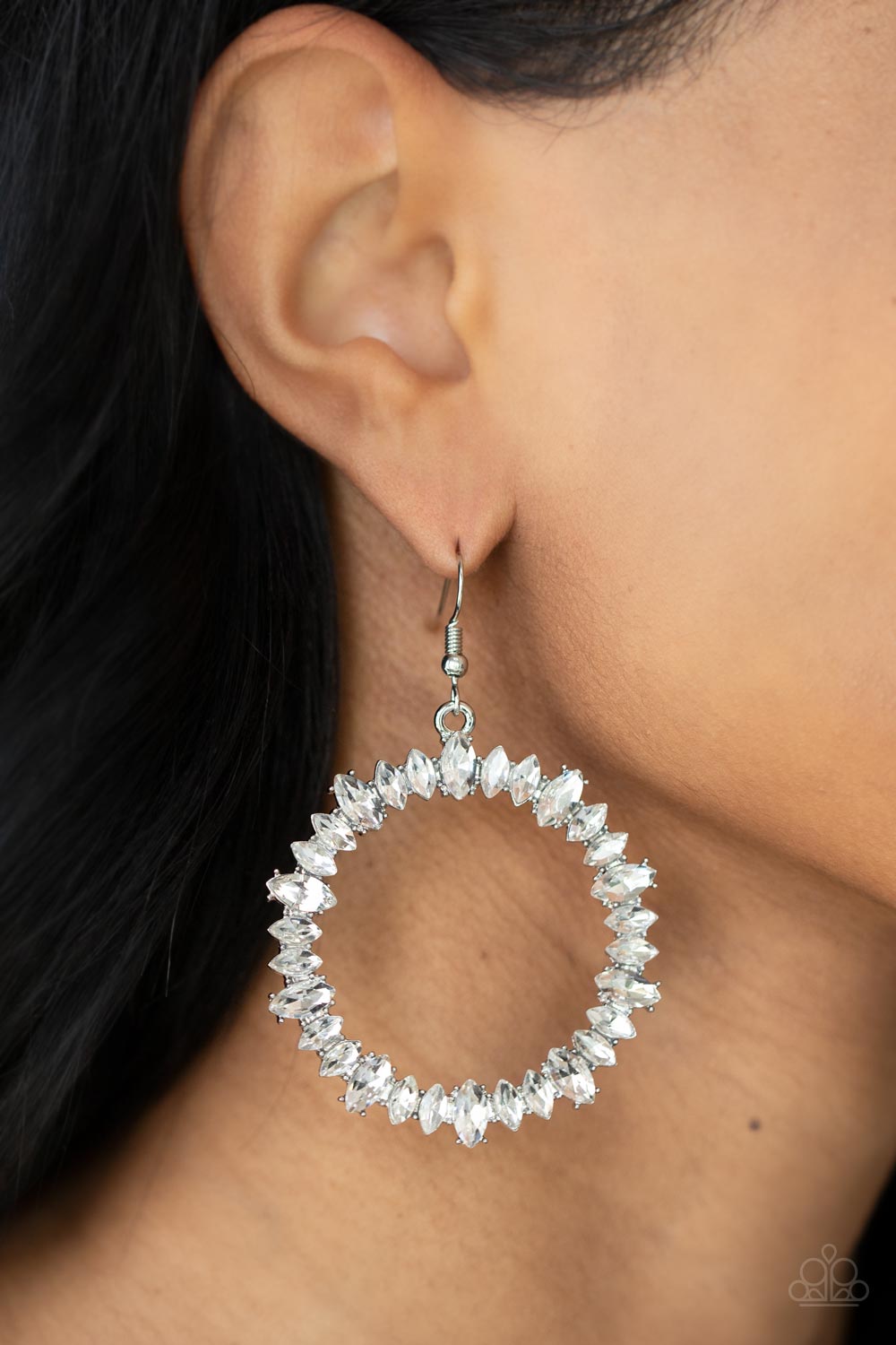 Glowing Reviews - White Rhinestone Earring Paparazzi E0548