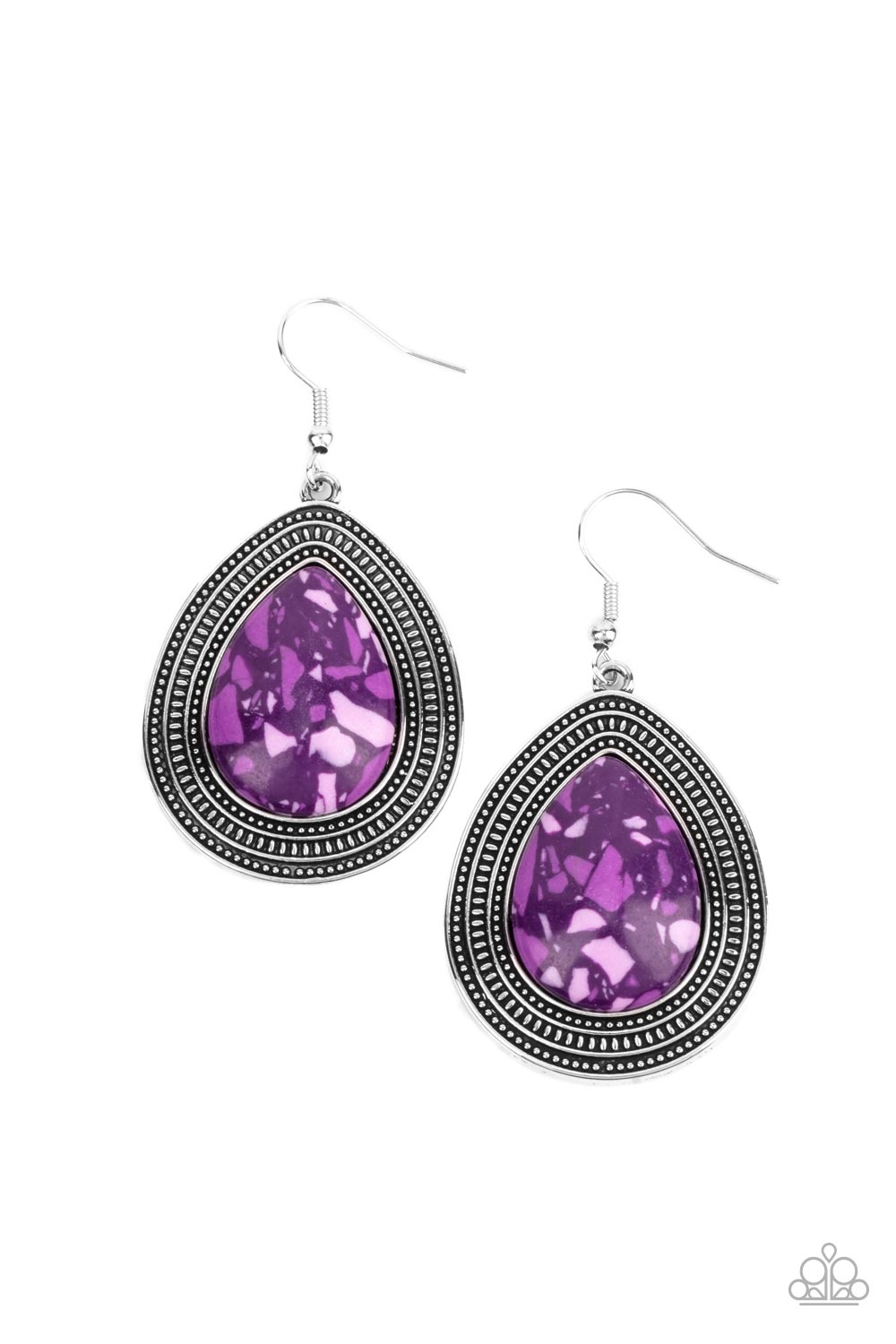 Terrazzo Tundra - Purple Terrazzo Pattern Teardrop Earring Paparazzi E1015