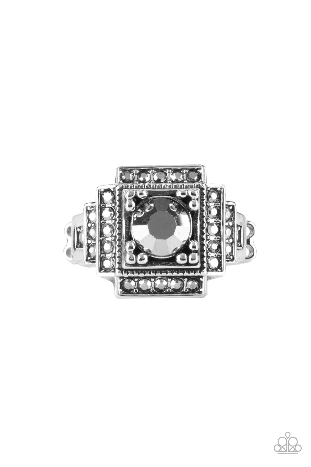 Polished Pantheon - Silver Hematite Rhinestone Ring Paparazzi R0611