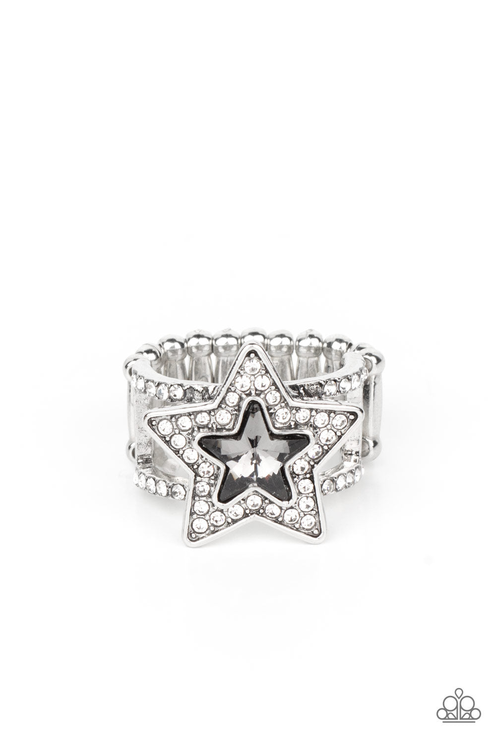 One Nation Under Sparkle - Silver Smoky Gem Star Patriotic Ring Paparazzi R0577