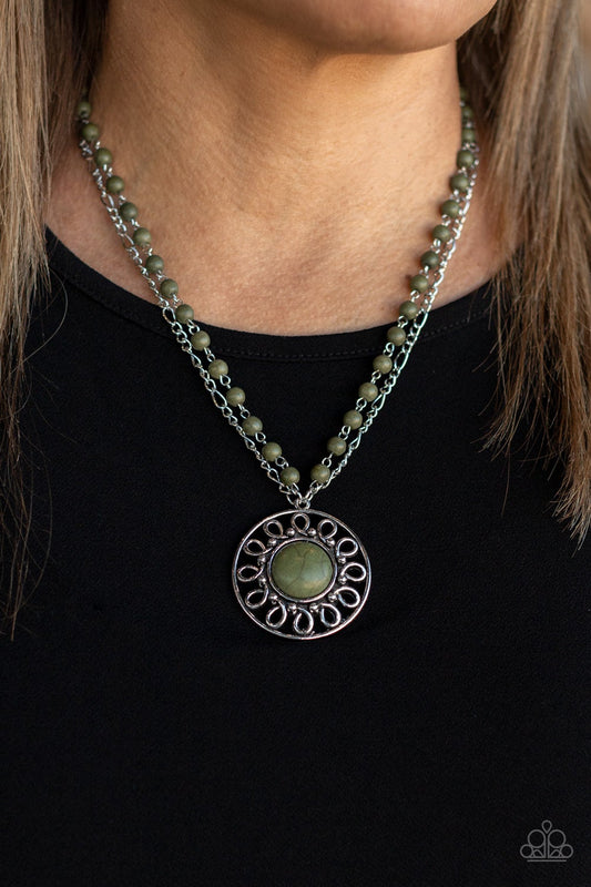 Sahara Suburb Green Crackle Stone Necklace Paparazzi N0316