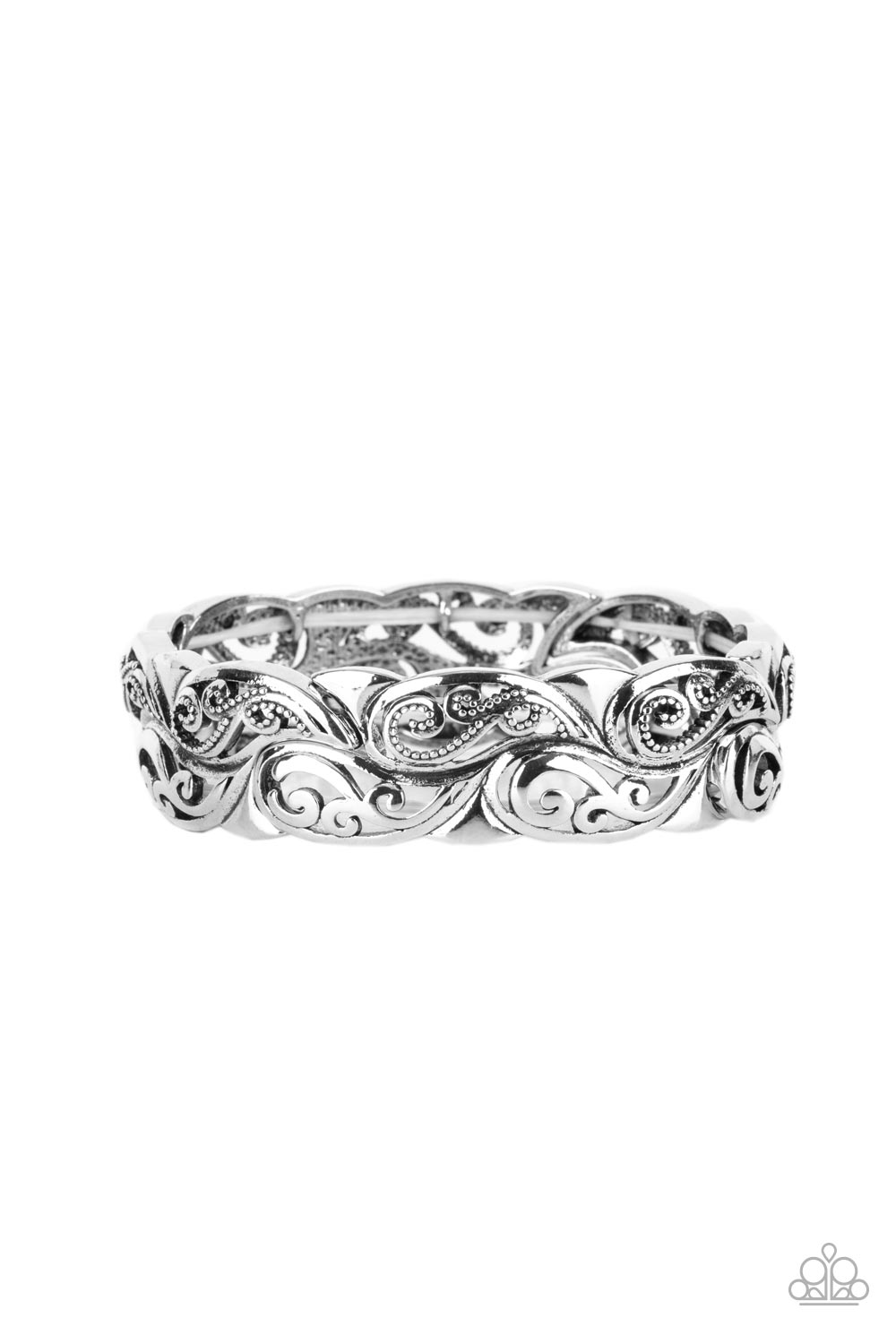 Paisley Portico - Silver Paisley Patterned Stretch Bracelet Paparazzi B0885