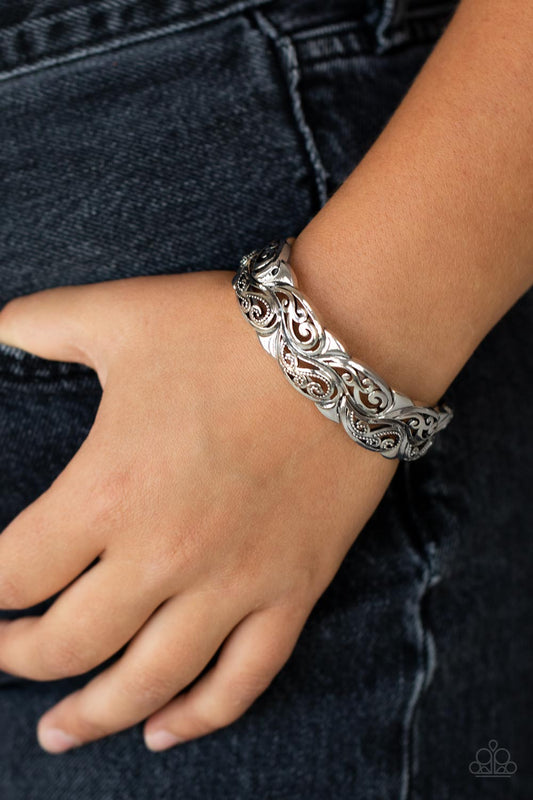 Paisley Portico - Silver Paisley Patterned Stretch Bracelet Paparazzi B0885