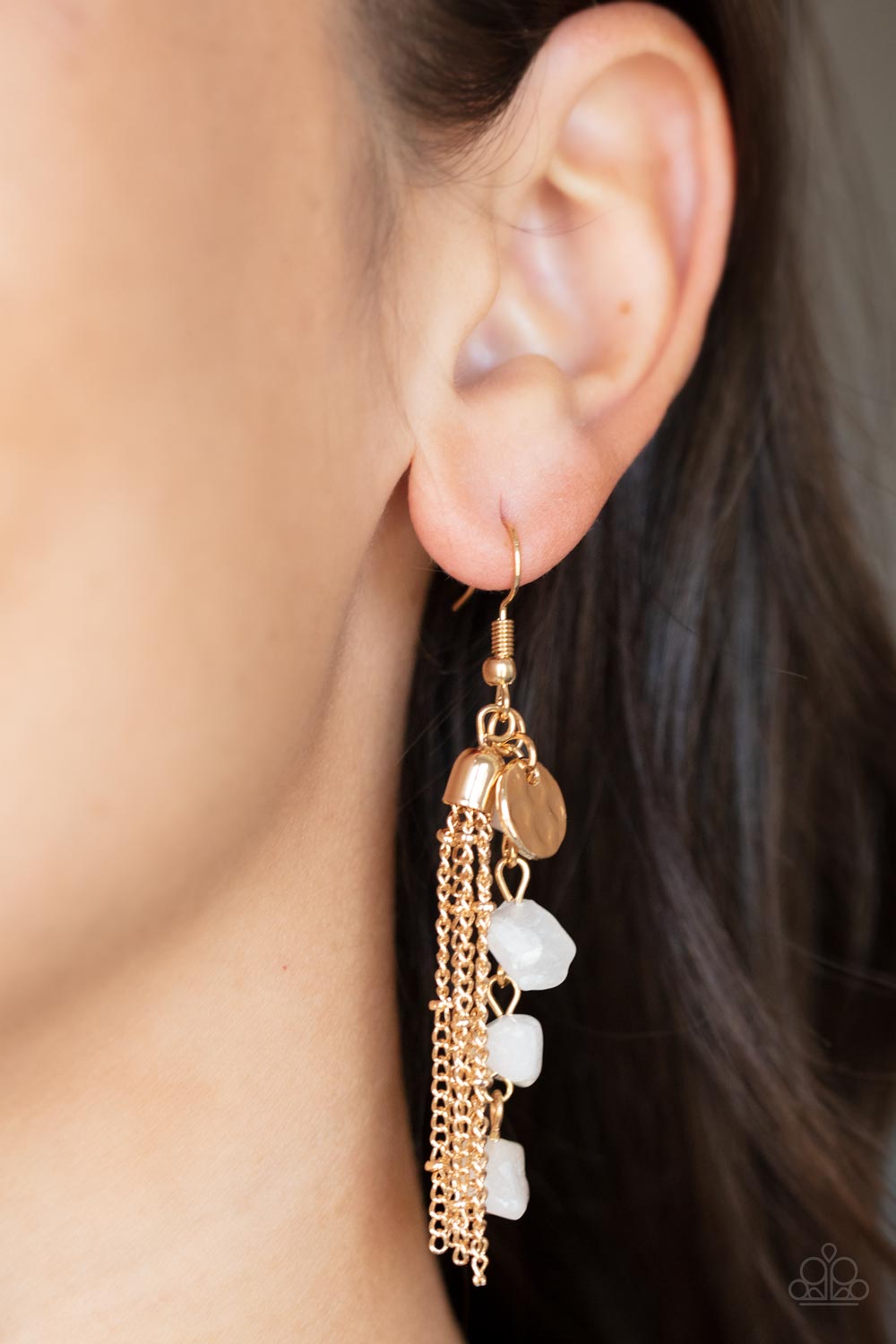 Stone Sensation - Gold Fish Hook Earring Paparazzi E0301