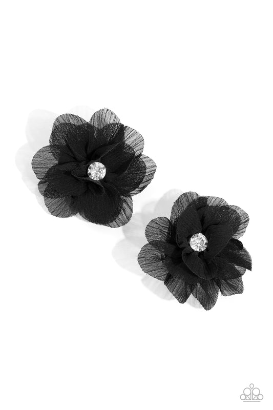 Perennial Palace - Black Flower White Rhinestone Center Hair Clips Paparazzi H0118