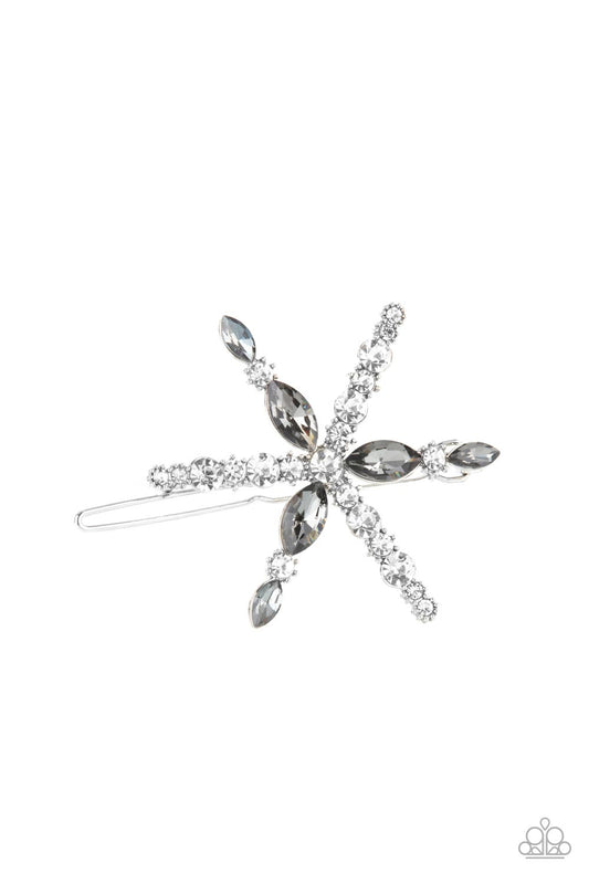 Celestial Candescence - Silver Smoky, White Rhinestone Hair Clip Paparazzi H0060