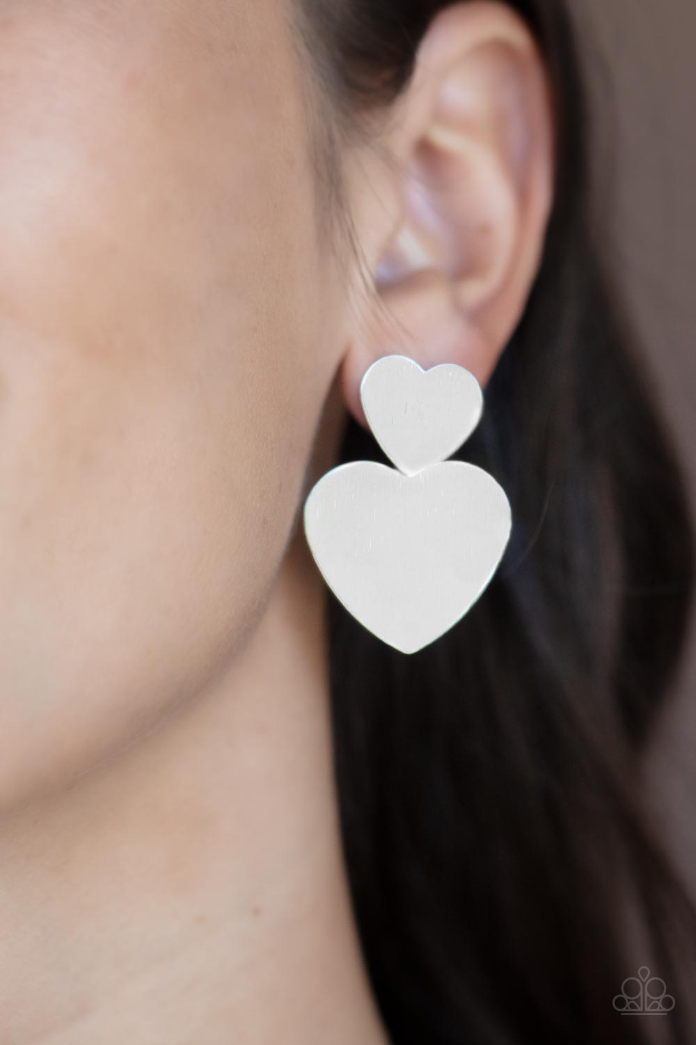 Heart-Racing Refinement - Silver Heart Post Earring Paparazzi E0630